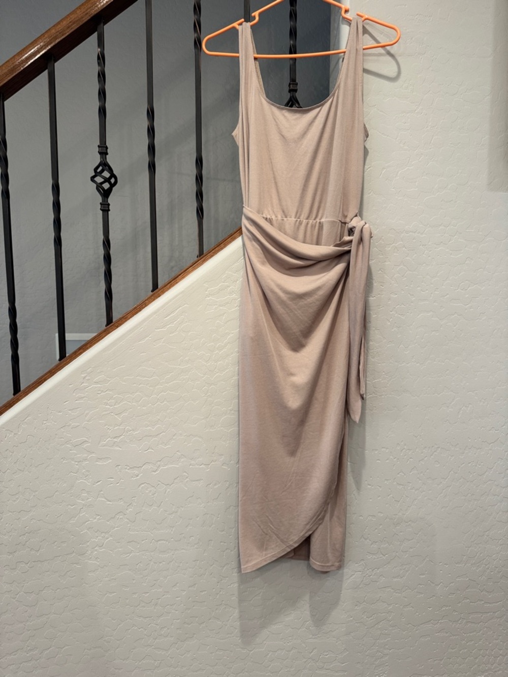 Blue Rain x Francesca’s Sleeveless Tie-Detail Midi Dress in Tan Color